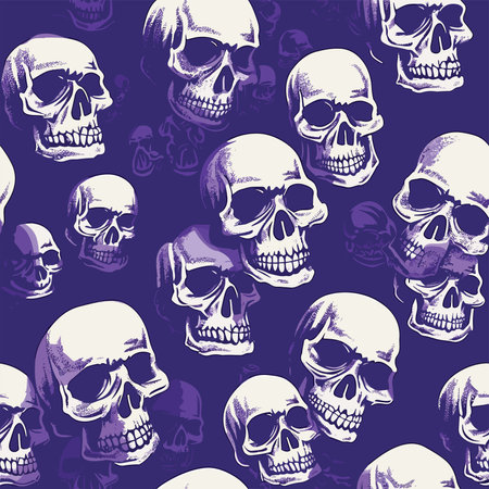 Seamless pattern with human skulls. Vector illustration. Background.のイラスト素材