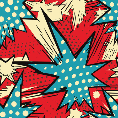Comic book explosion seamless pattern. Vector illustration in retro pop art style.のイラスト素材