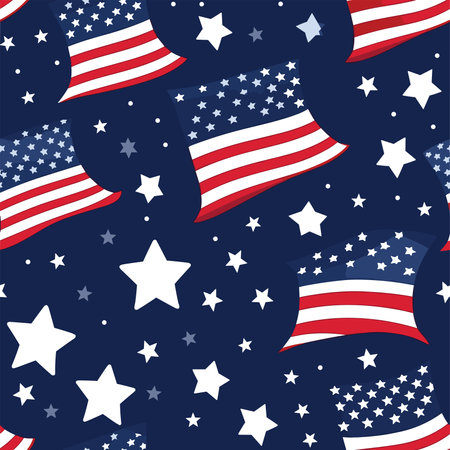 Seamless pattern with American flag and stars. Vector illustration.のイラスト素材