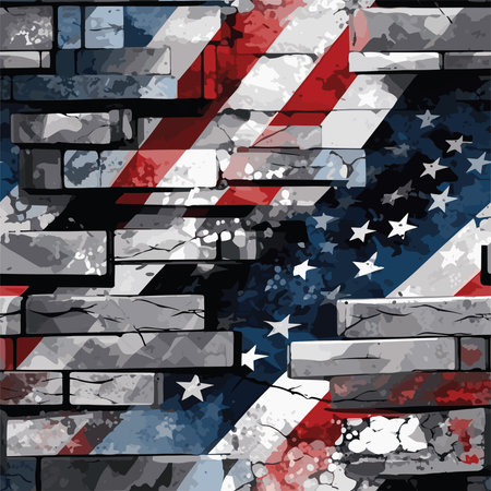 Seamless background pattern. Grunge American flag on a brick wall.のイラスト素材