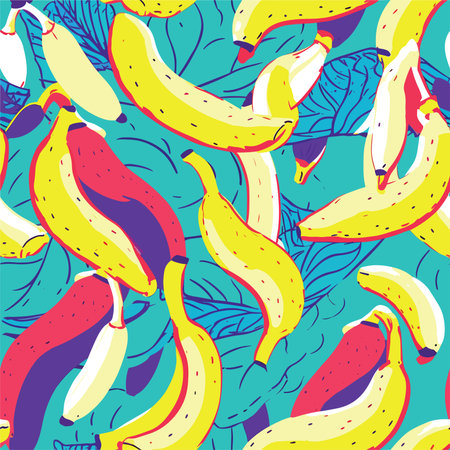 Seamless pattern with bananas and palm leaves. Vector illustration.のイラスト素材