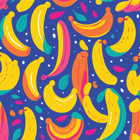 Seamless pattern with bananas on blue background. Vector illustration.のイラスト素材
