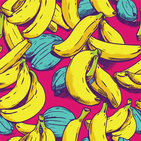 Seamless pattern with bananas. Hand drawn vector illustration in sketch style.のイラスト素材