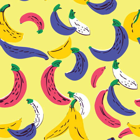 Seamless pattern with bananas and eggplants. Vector illustration.のイラスト素材