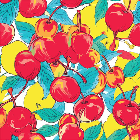 Seamless pattern with cherries. Hand drawn vector illustration.のイラスト素材