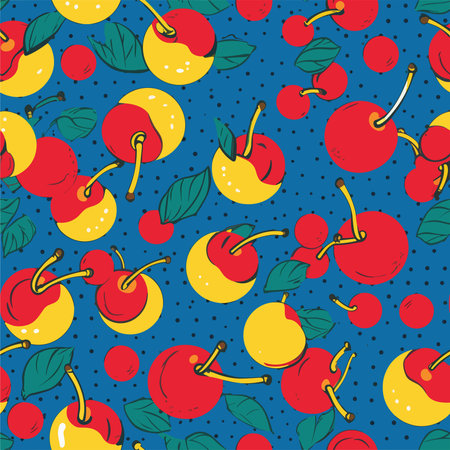 Seamless pattern with cherries. Vector illustration in flat style.のイラスト素材