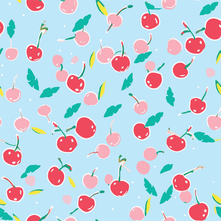 Seamless pattern with cherry. Vector background with cherries.のイラスト素材