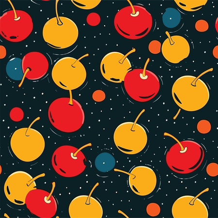 Seamless pattern with cherries on dark background. Vector illustration.のイラスト素材