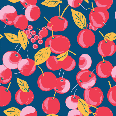 Seamless pattern with cherries and leaves. Vector illustration.のイラスト素材