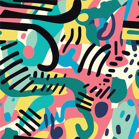 Seamless pattern with musical notes and abstract shapes. Vector illustration.のイラスト素材