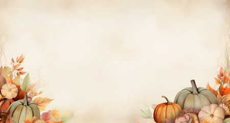 Autumn background with pumpkins, leaves and flowers. Vector illustration.の素材