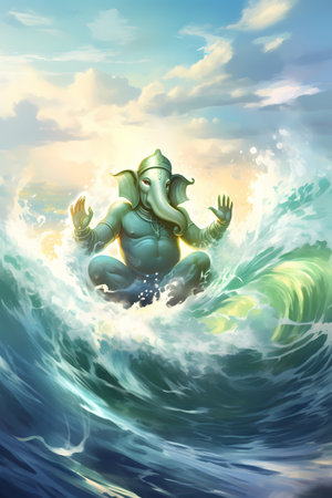 Ganesha The Lord Of Wisdom On The Wave,illustrationの素材