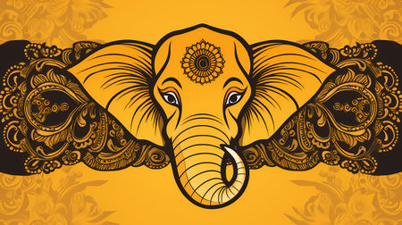 Greeting card with elephant head and mandala. Vector illustration.の素材