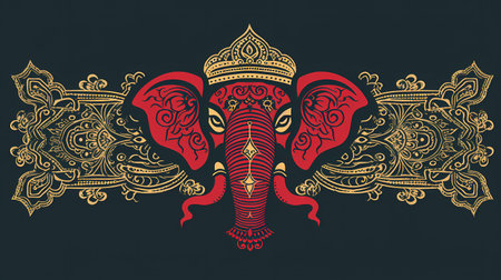 Ganesha elephant with paisley ornament. Vector illustration.の素材