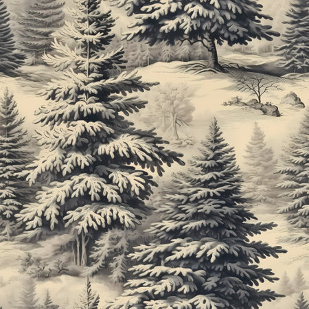 Winter forest. Winter landscape with fir trees and snowflakes.の素材
