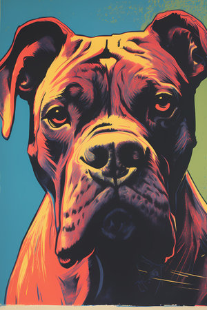 Portrait of boxer dog. Vector illustration. Grunge background.の素材