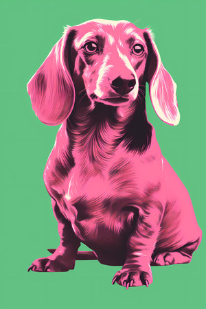 Dachshund dog in front of green background, digital art illustrationの素材