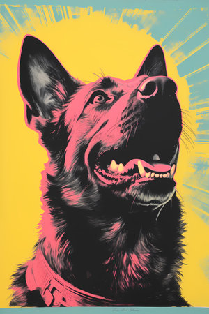 German shepherd dog portrait on yellow background with grunge effect. Vector illustration.の素材