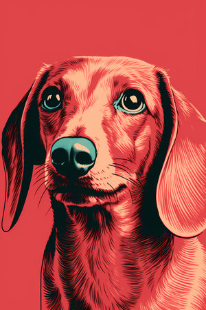 Dachshund dog portrait on red background. Vector illustration.の素材