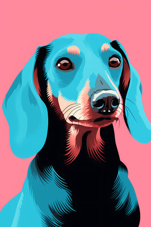 Dachshund dog portrait. Vector illustration isolated on pink background.の素材