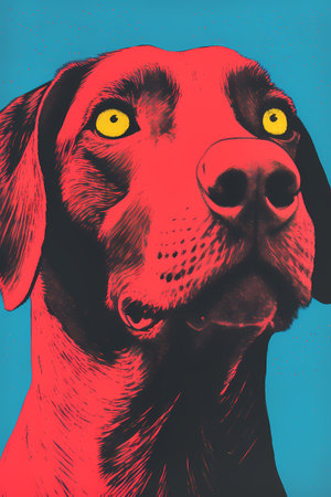 Illustration of a dog with big eyes on a blue background.の素材