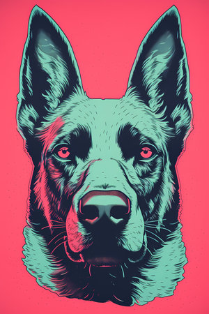 German shepherd portrait. Vector illustration of German shepherd dog on pink background.の素材