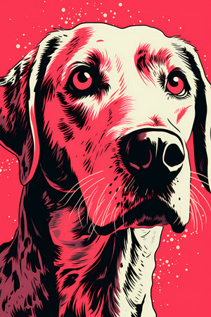 Labrador Retriever dog vector illustration. Dog portrait on a red background.の素材