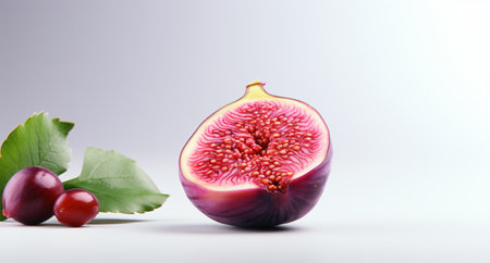 Fresh figs with leaves and cherries on a white background.の素材