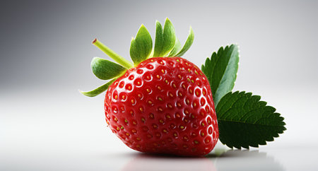 Strawberry with leaves isolated on white background. 3d illustrationの素材