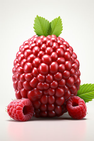 Raspberry with leaves on a white background. 3d illustrationの素材