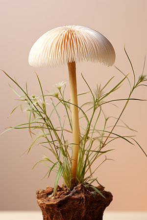 Macrolepiota procera in a pot on a beige backgroundの素材