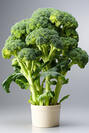 broccoli in a pot on a gray background, close-upの素材
