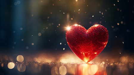 Red heart on bokeh background, valentine's day conceptの素材