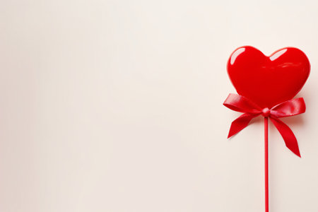 Red heart with red ribbon on white background. Valentines day concept.の素材