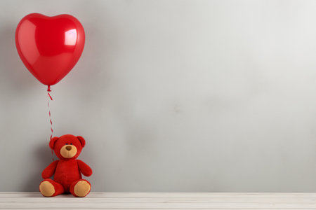 Valentines day background with red heart balloon and teddy bearの素材