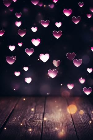 Valentines day background with hearts and bokeh lights.の素材