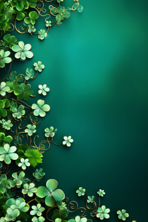 St. Patrick's Day background with clover leaves and golden ornamentの素材