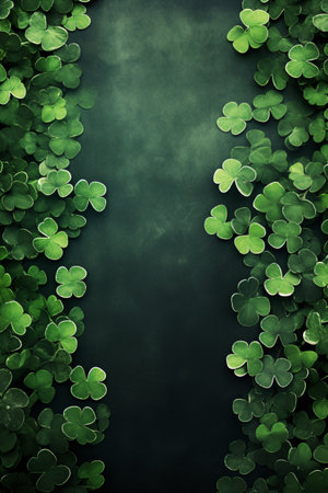 St. Patrick's Day background with green clover leaves. Copy space.の素材