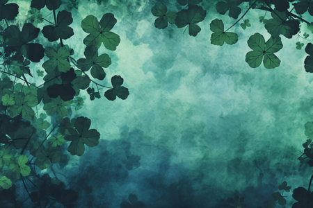 clover leaves on grunge background with space for text or imageの素材