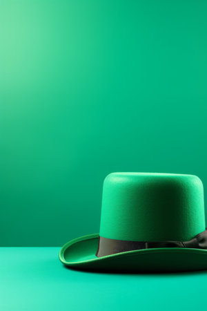 Green top hat on green background with copy space for your text.の素材