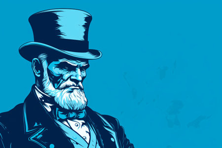 Portrait of a bearded man in a top hat. Vector illustration.の素材