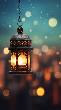 Lantern with bokeh background, Ramadan Kareem conceptの素材