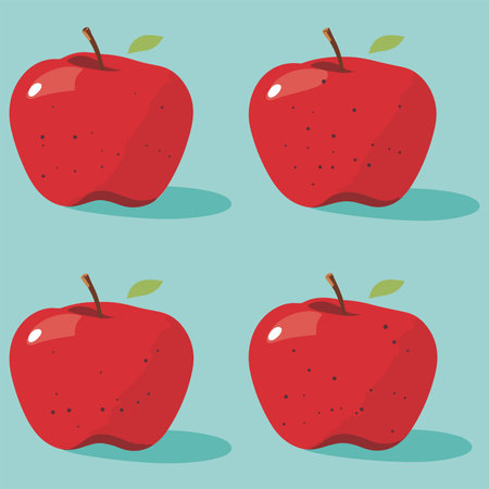 Red apples. Vector illustration in cartoon style. Isolated on blue background.のイラスト素材