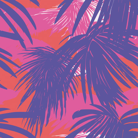 Seamless pattern with tropical palm leaves. Hand drawn vector illustration.のイラスト素材