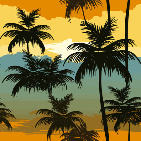 Seamless pattern with silhouettes of palm trees on the beach.のイラスト素材