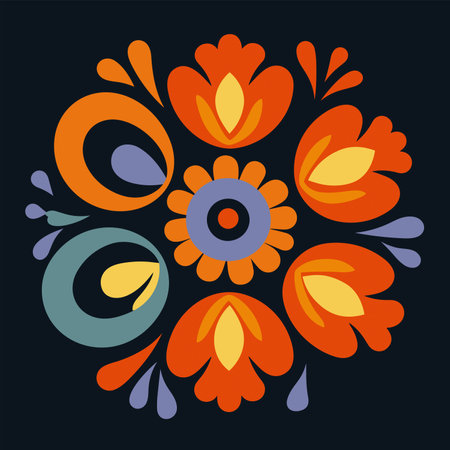 Colorful floral ornament on a dark blue background. Vector illustration.のイラスト素材
