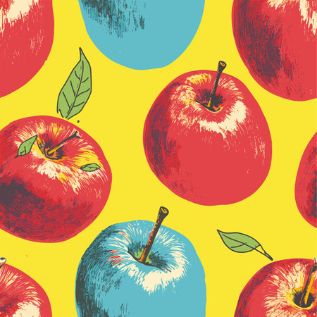 Seamless pattern with apples. Hand drawn vector illustration in retro style.のイラスト素材
