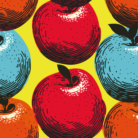 Seamless pattern with apples. Vector illustration in retro style.のイラスト素材