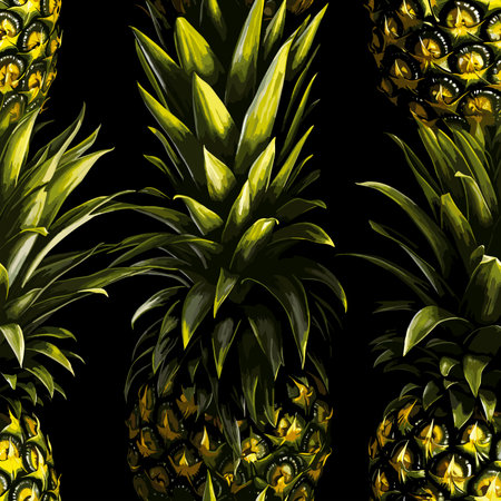 Seamless pattern with pineapples on a black background.のイラスト素材