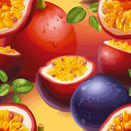 Seamless pattern with fresh passion fruit. Vector illustration of passion fruit.のイラスト素材